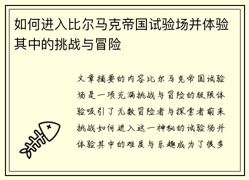 如何进入比尔马克帝国试验场并体验其中的挑战与冒险